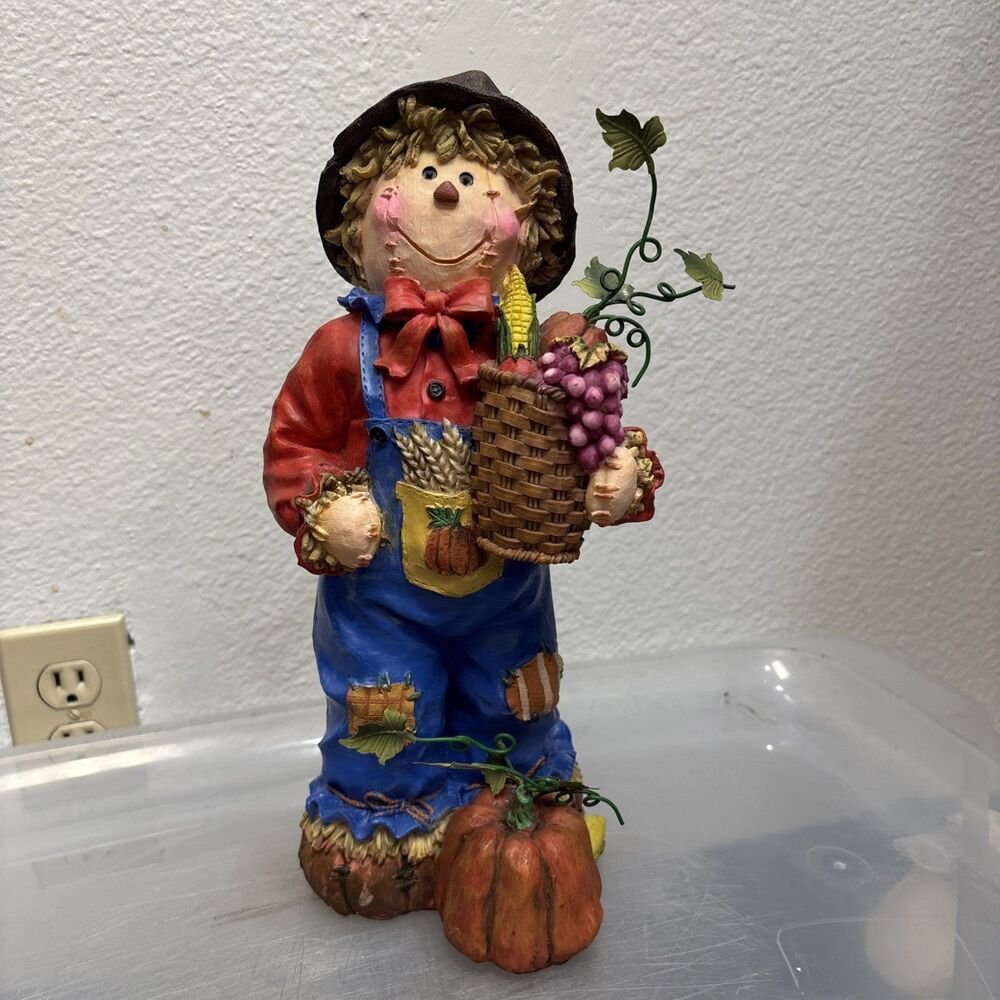 Harvest Scarecrow Figurine Colorful Fall Pumpkins Resin Hat